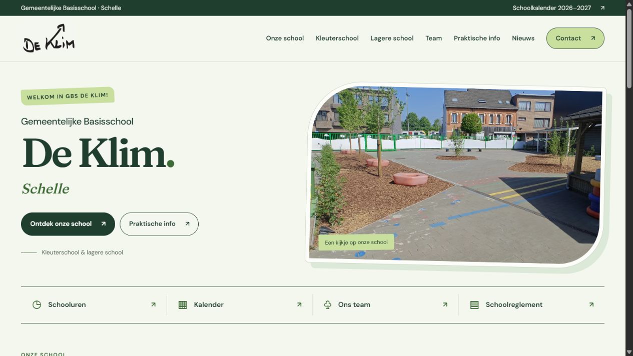 Screenshot van de website van GBS De Klim in Schelle
